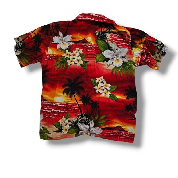 Favant Hawaii Boys Hawaiian Shirt Size 5/6 Red Tropical Button-Down Cotton - Picture 4 of 7